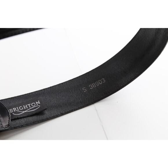 Vintage Brighton Black Leather Western Belt Silver-Gold Buckle Classic Size S main image 7